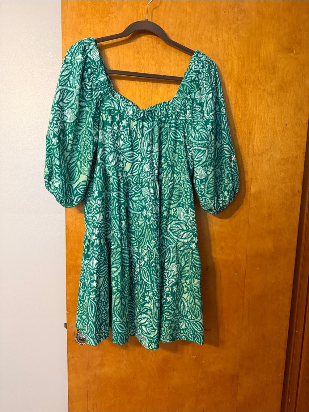 APRICOT Green Floral Puff-Sleeve Mini Dress